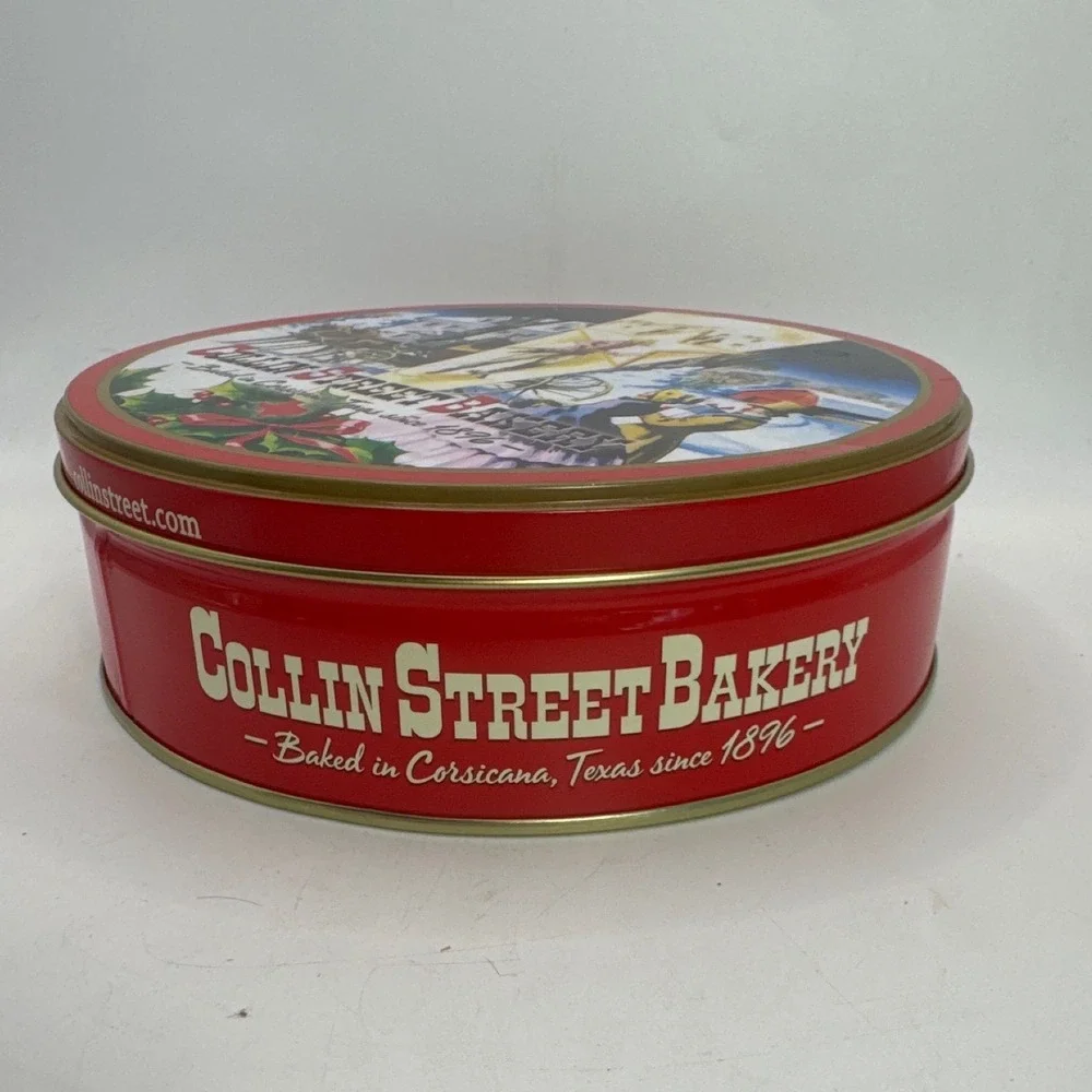 Collin Street Bakery Texas Christmas Fruitcake Tin Vintage Holiday Decor Red‎